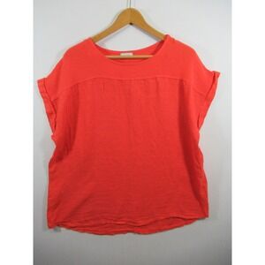 Saiph Lab Linen Blouse Plus Size 2X Orange Cap Sleeve Lagenlook Beachy